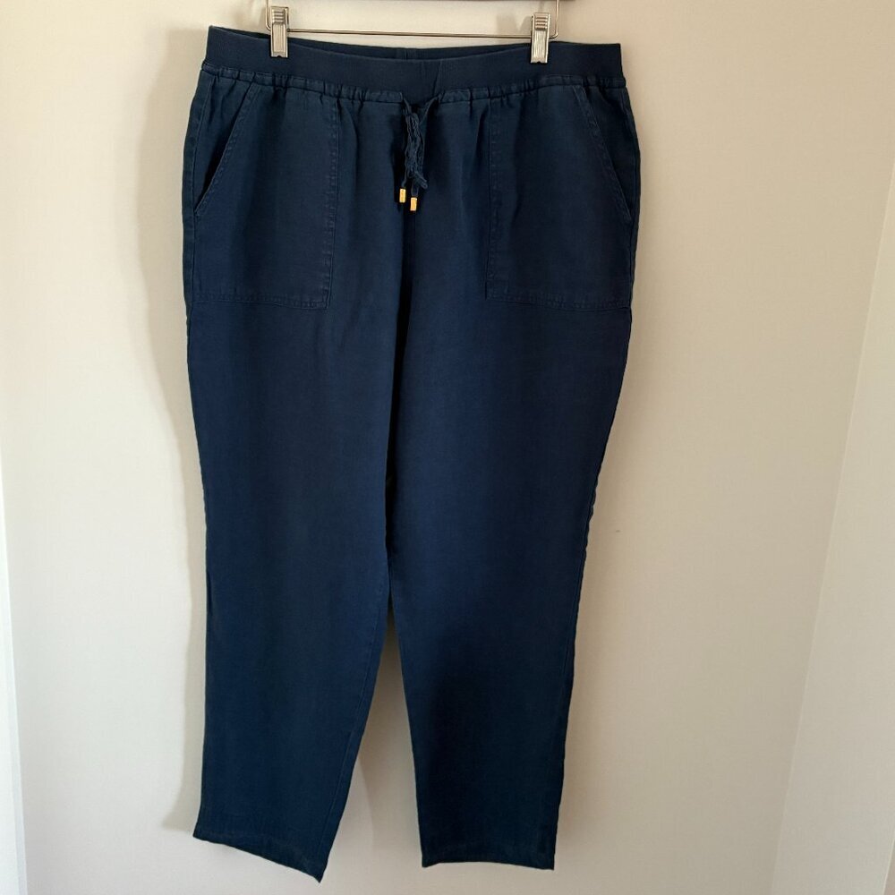 Ellen Tracy Linen Pants Women Drawstring Waist Slim Fit Lounge Trousers Size L